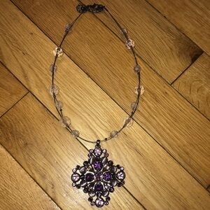 Purple Stone Cross Beaded Necklace